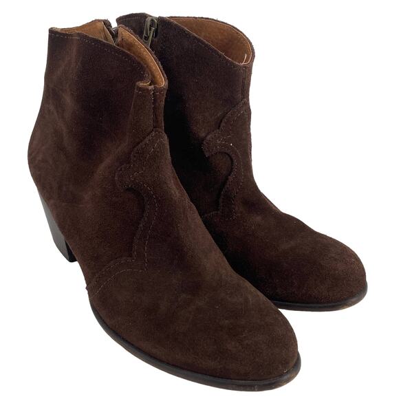 Eden Shoes - Eden women 7 brown suede western bootie slip on heeled round toe ankle boots